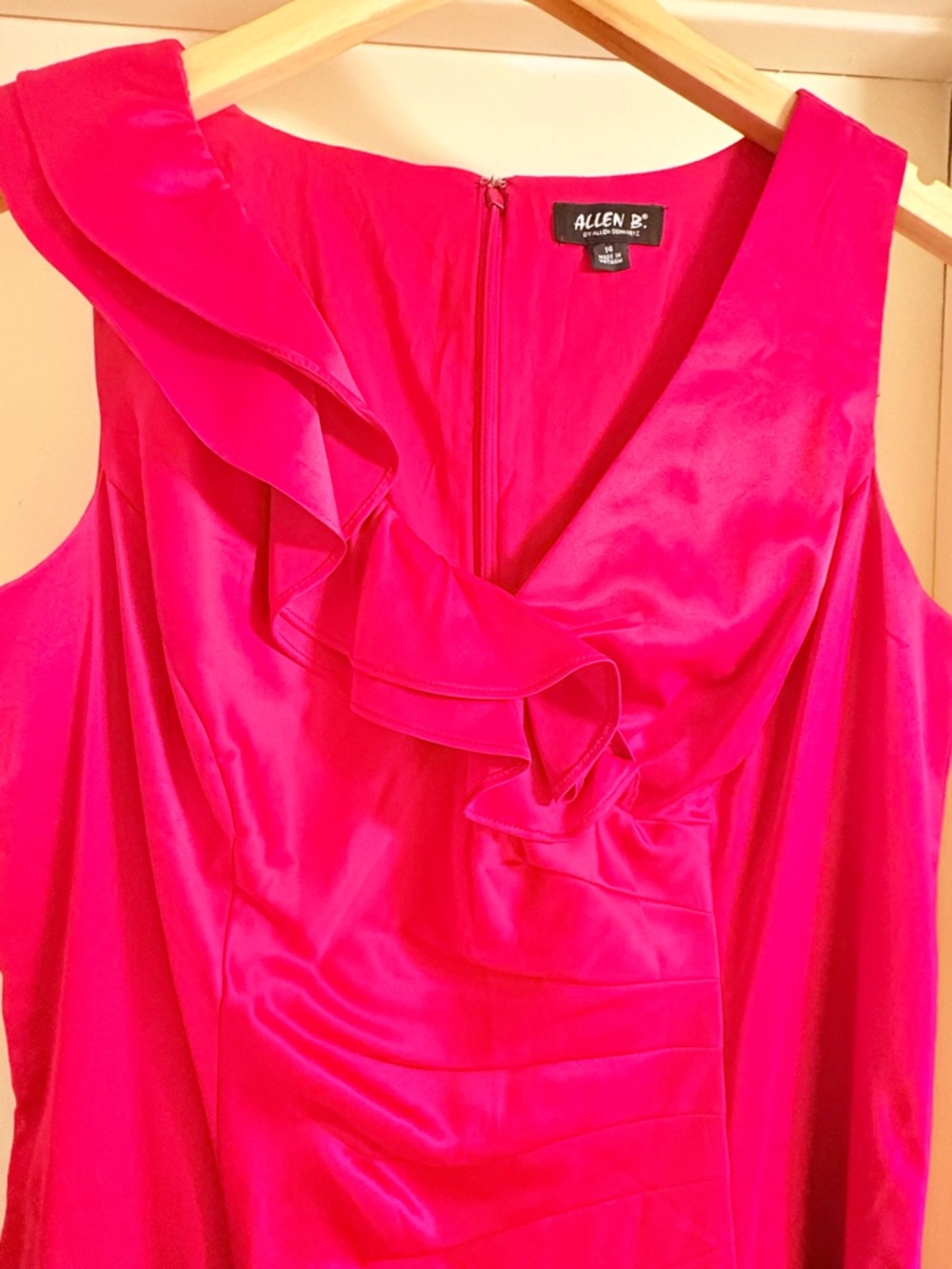 Allen B. by Allen Schwartz Hot Pink Ruffle Sheath Midi Dress - Picture 6 of 6